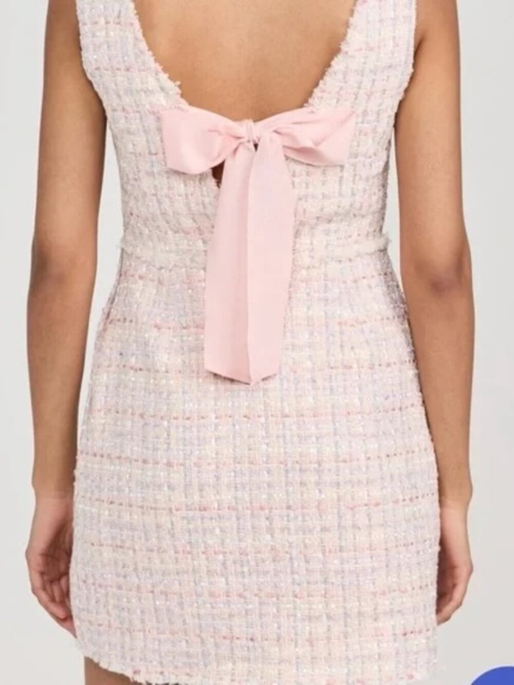 LoveShackFancy Moda Tweed Mini Dress with a Bow - Size 6 - Pink - Picture 2 of 16